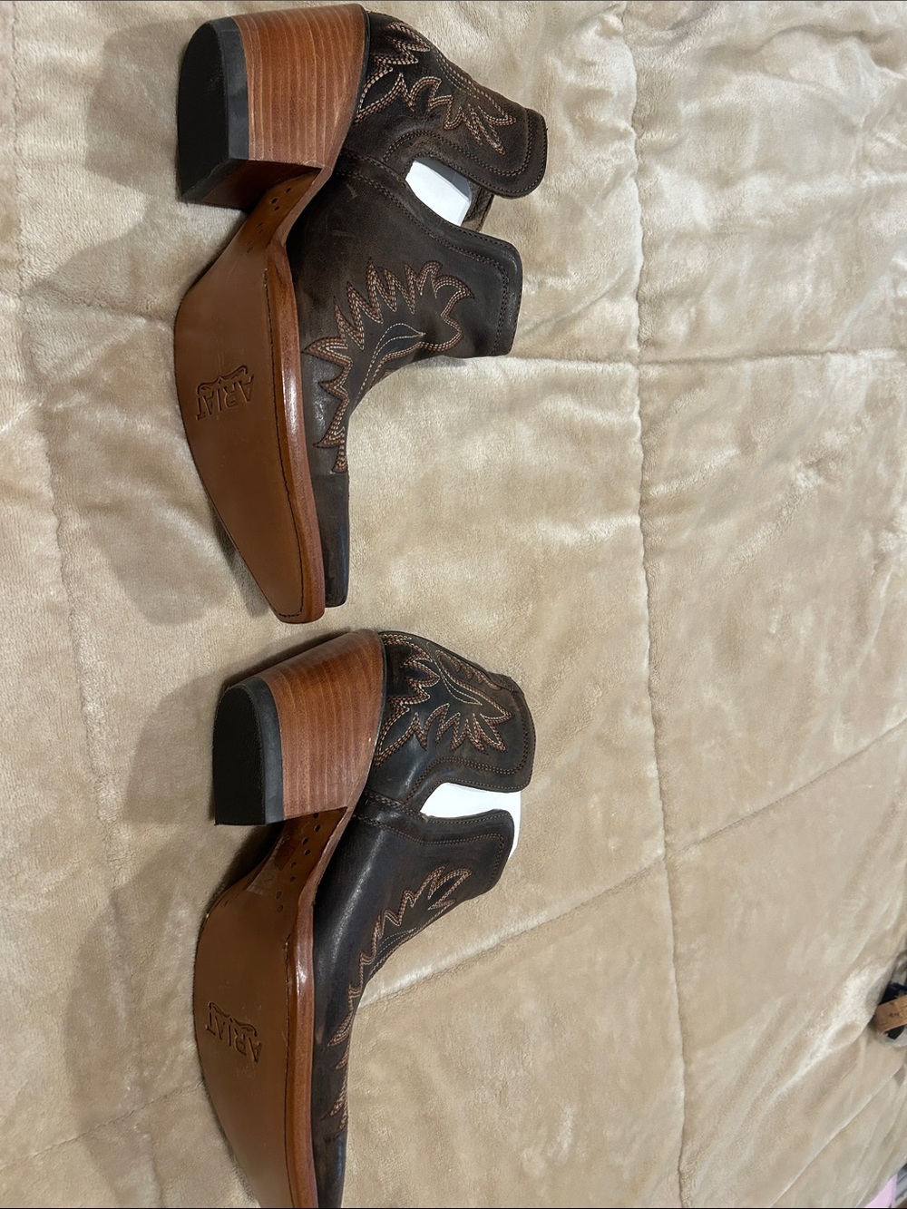 Ariat Dark Brown Leather Western Cutout Mules with Tan Stitching